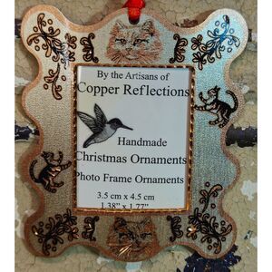 NWT Copper Christmas Tree Ornament White Cat Photo Holder